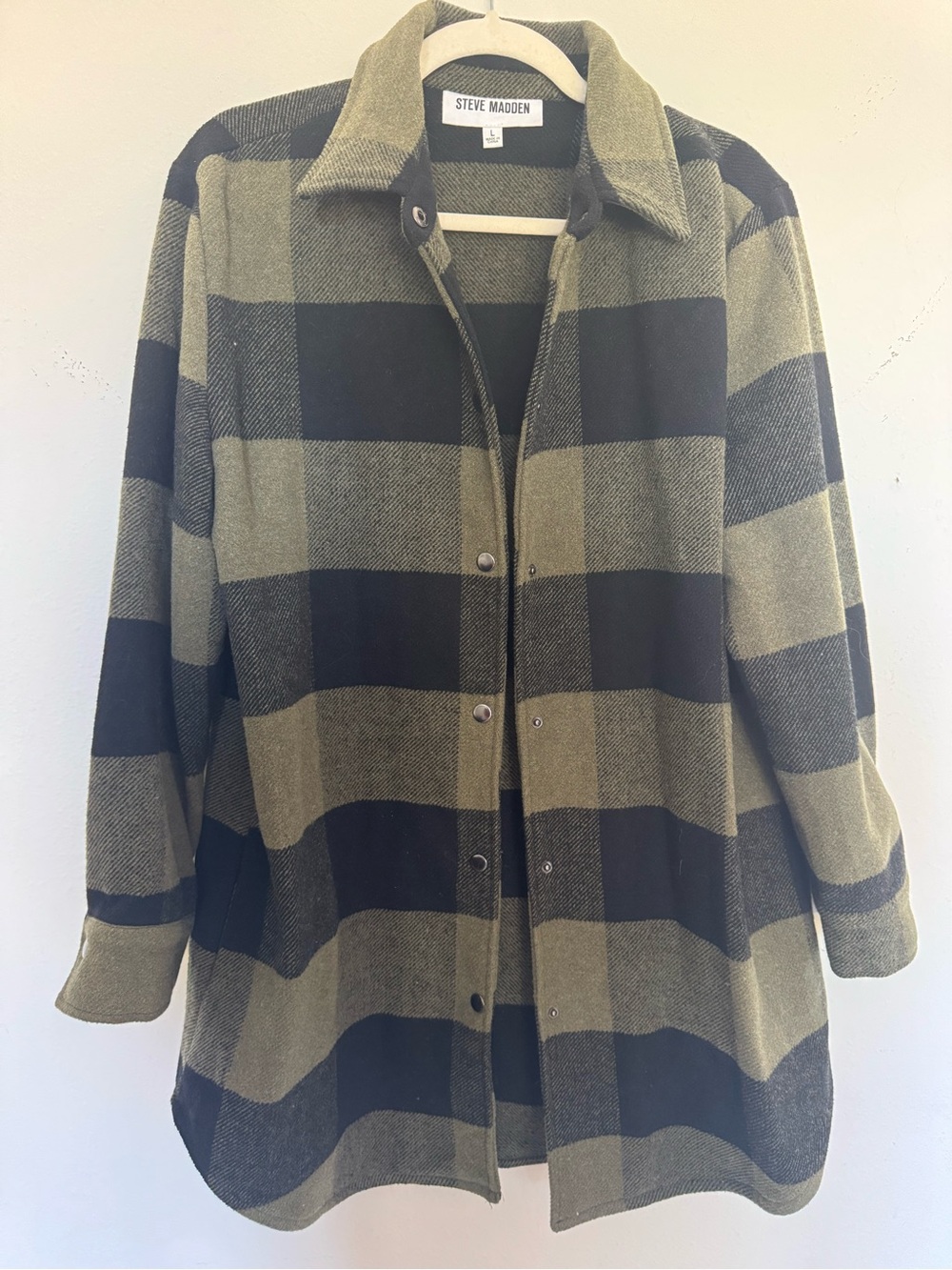 Steve Madden Olive and Black Buffalo Plaid Shacket